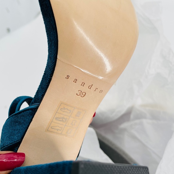 New Sandro Women's Blue Velvet Heeled Sandals size 39 - Picture 6 of 12